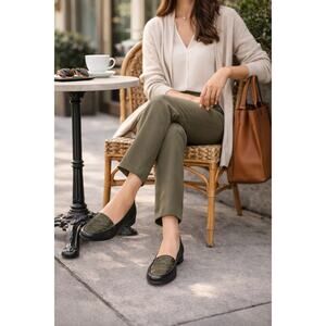 Liz Claiborne Flex Black Leather Croc Slip On Flats Womens 6M Comfort Slip On